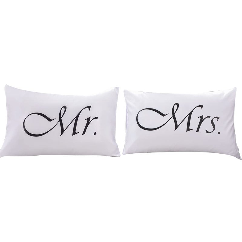 NTBED Couples Pillowcases Mr and Mrs Printed Bed Pillow Covers,Valentine's Day Anniversary Wedding Gifts Home Decoration(White, 19â€˜â€™x29â€˜â€™) - Image 1